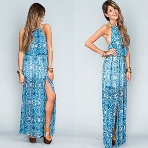 Show Me Your MUMU Heather Halter dress multicolor size small Lined Slit Maxi